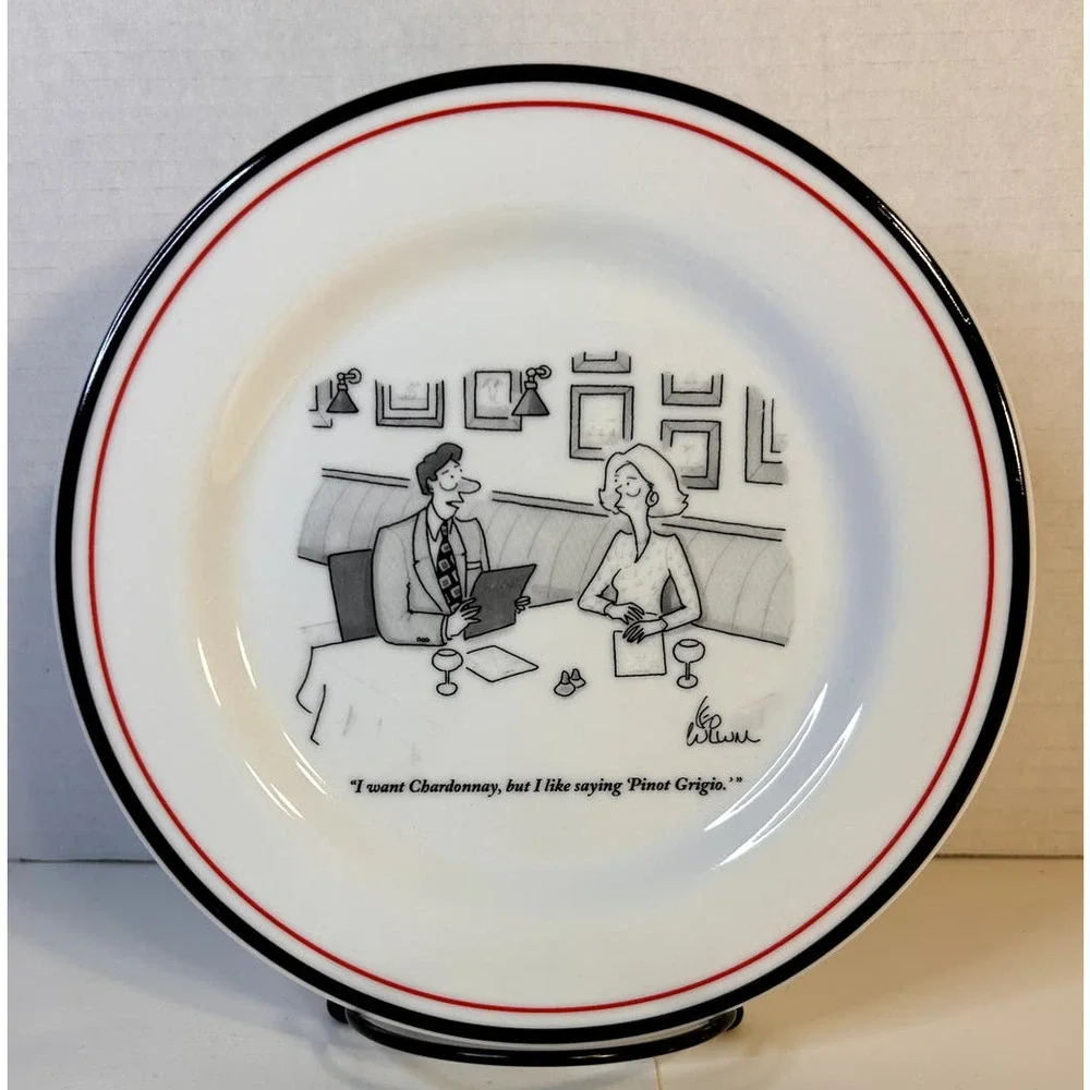 The New Yorker Restoration Hardware Wine Theme Cartoon Porcelain Salad Plate 8